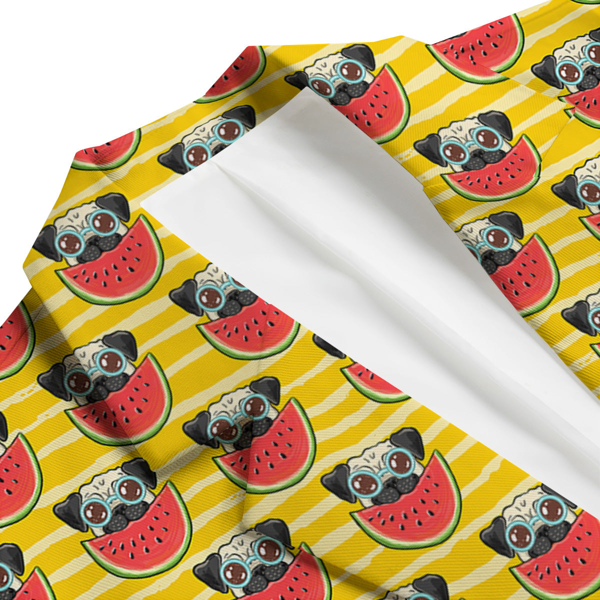 Yellow Striped Pug Dog Print Pattern Men's Blazer-grizzshop