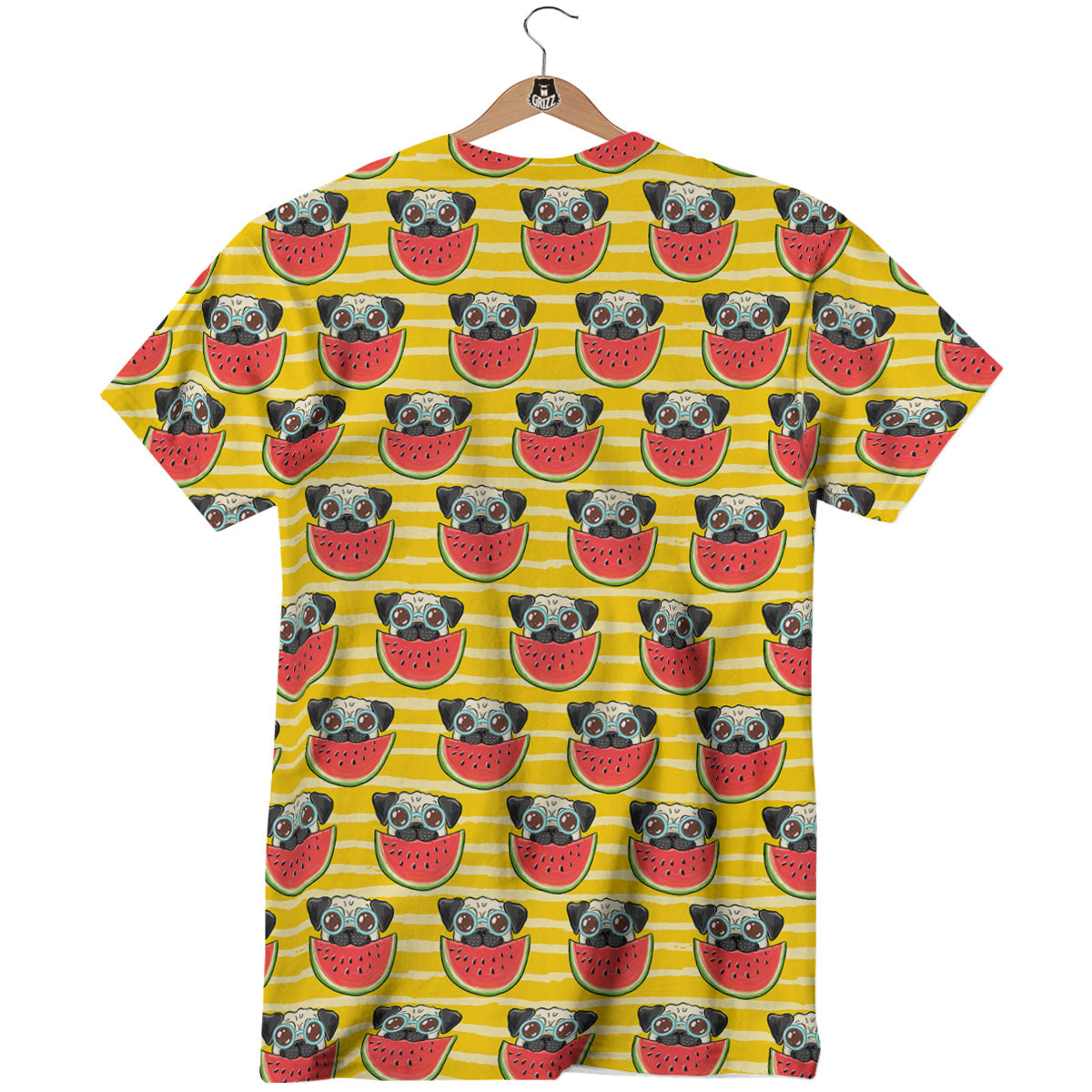 Yellow Striped Pug Dog Print Pattern T-Shirt-grizzshop
