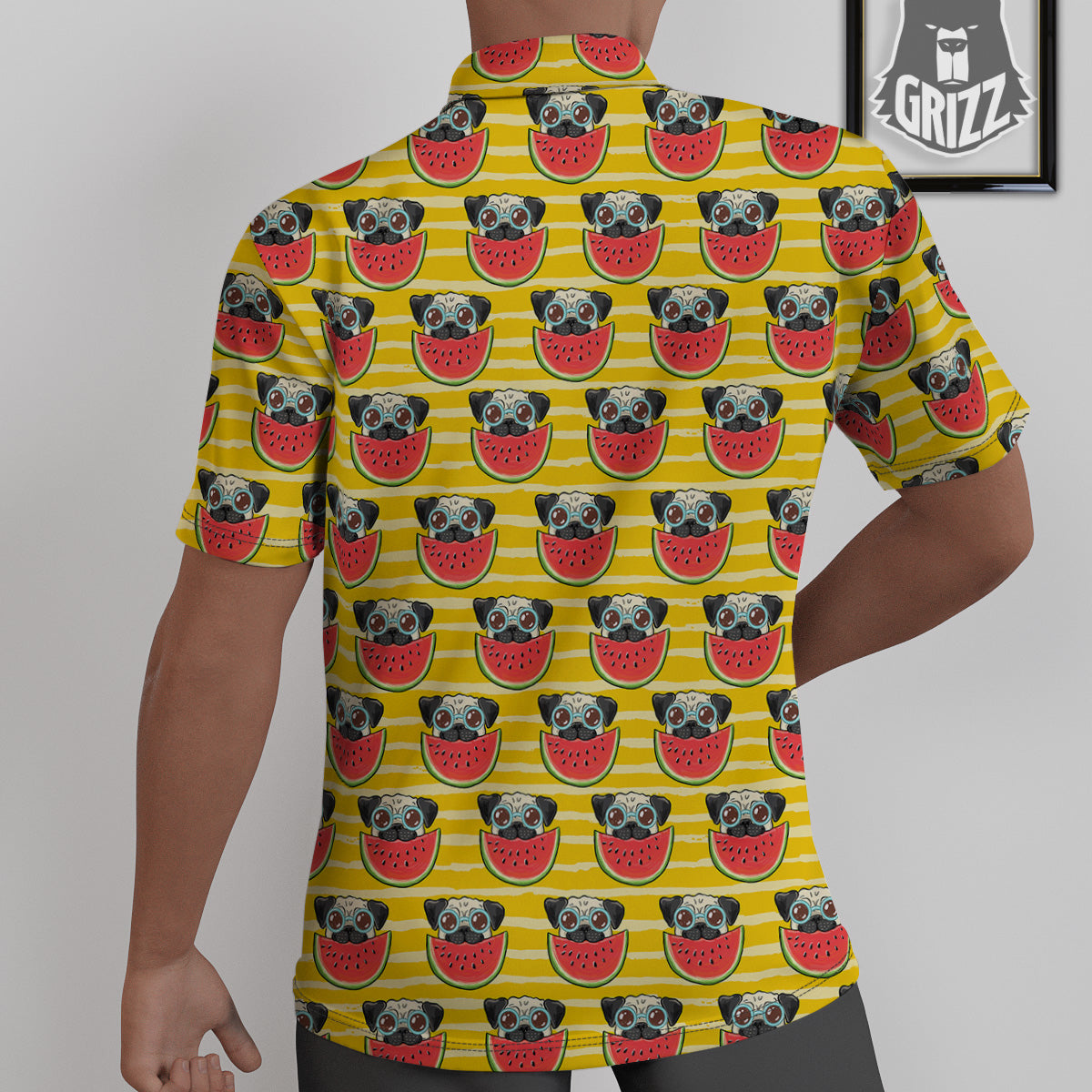 Yellow Striped Pug Dog Print Pattern Untucked Shirts-grizzshop