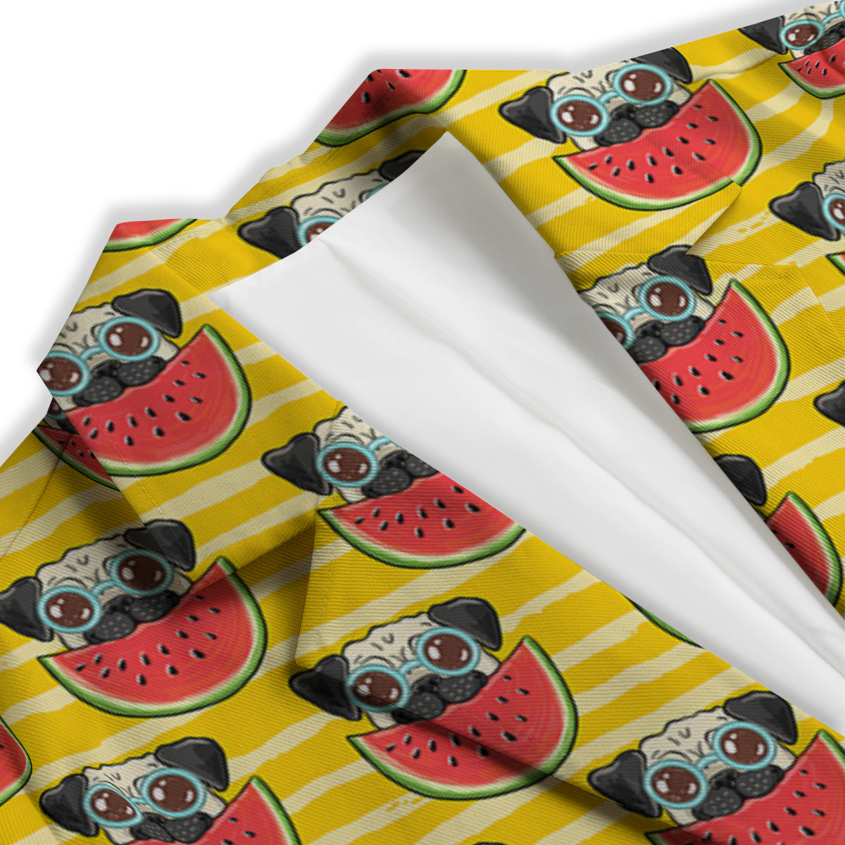 Yellow Striped Pug Dog Print Pattern Women's Blazer-grizzshop