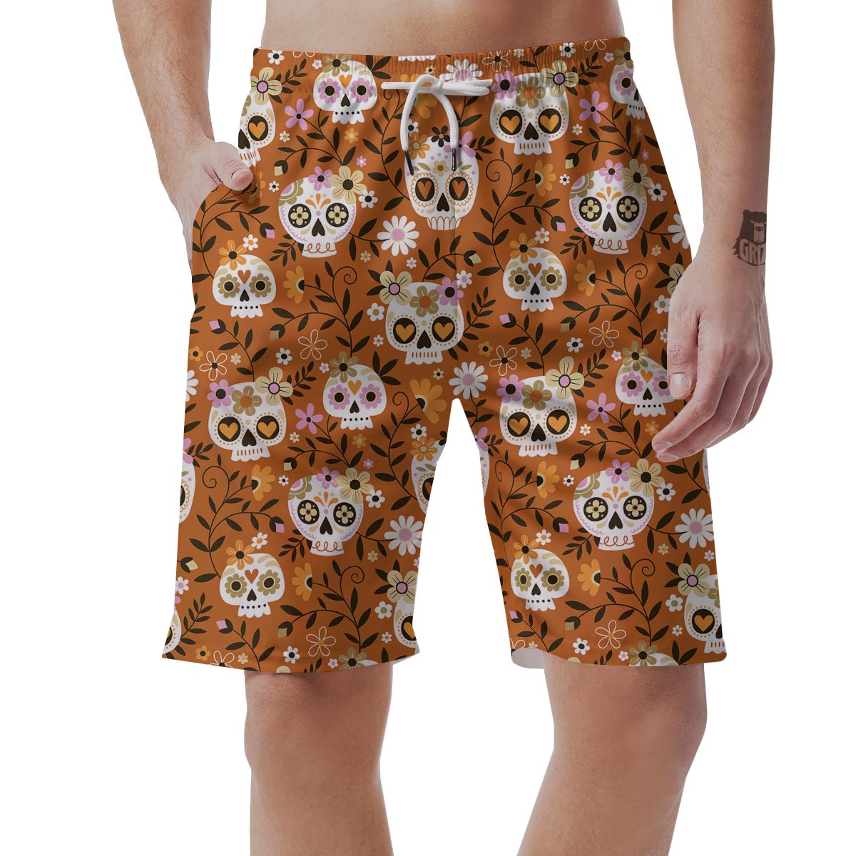 Yellow Sugar Skull Men's Shorts-grizzshop