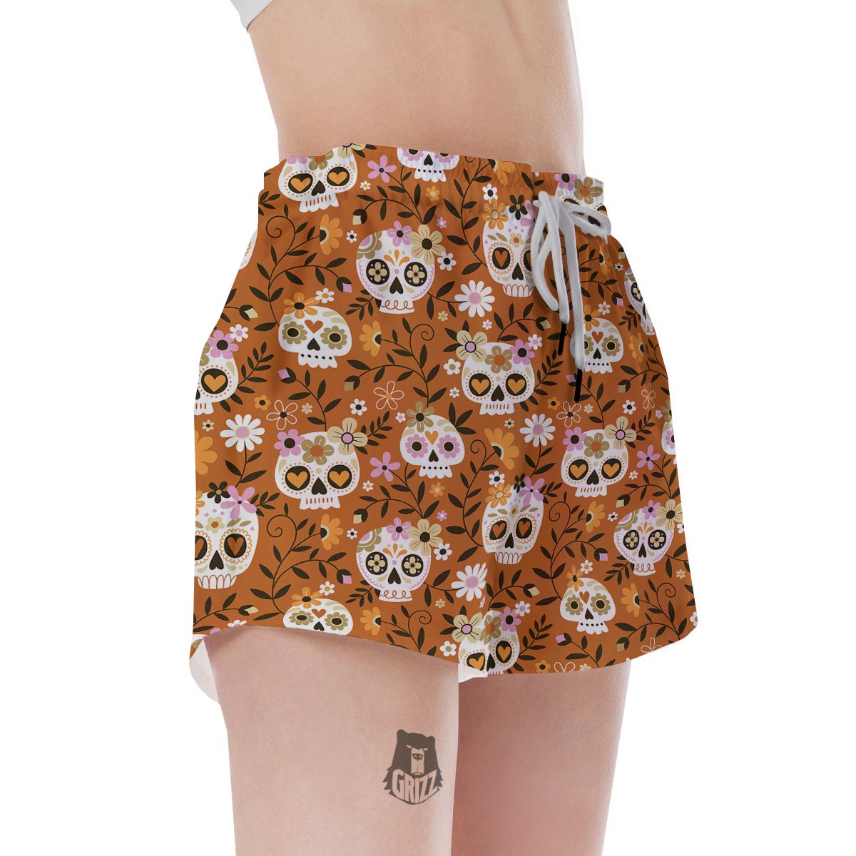 Yellow Sugar Skull Women's Shorts-grizzshop
