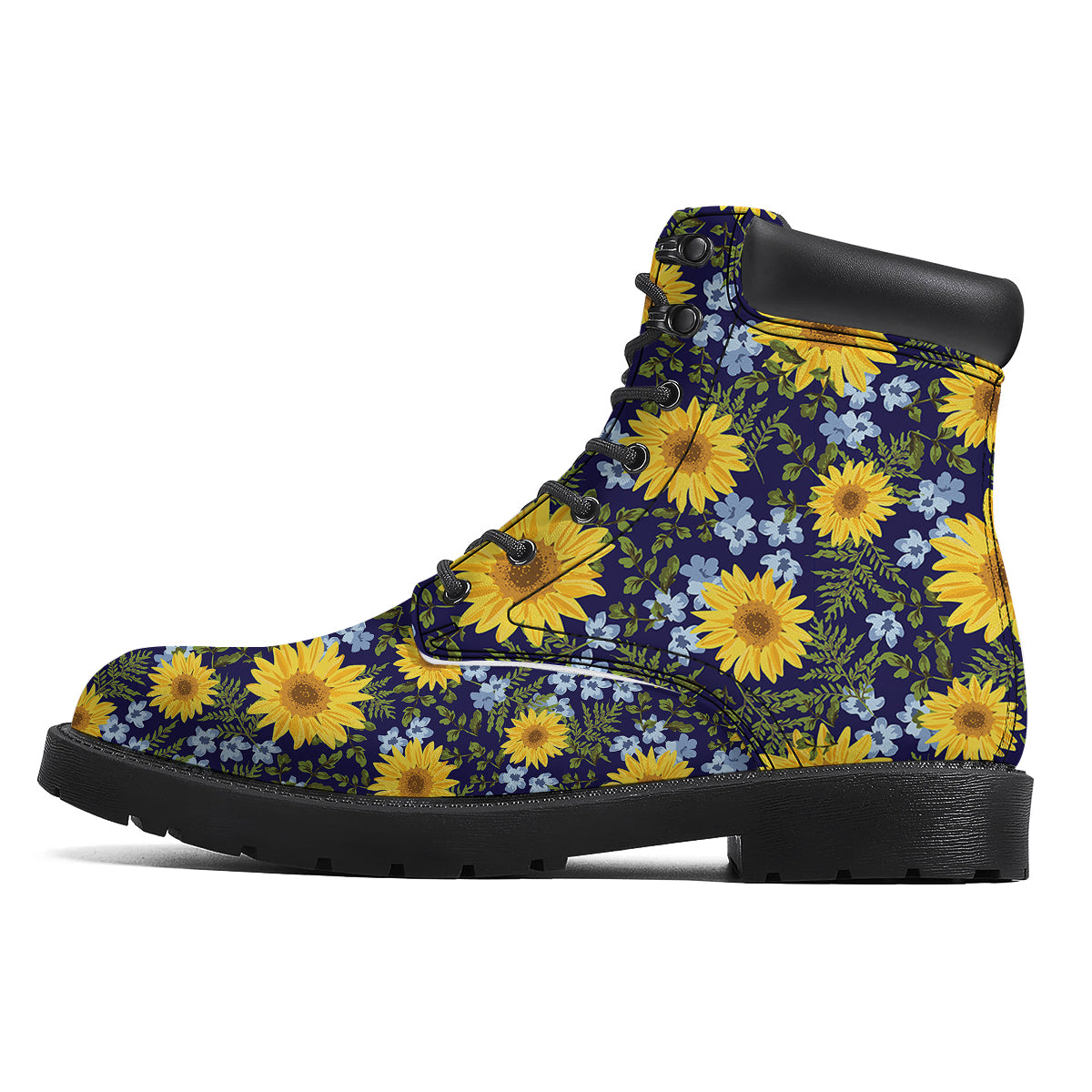 Yellow Sunflower Floral Print Boots-grizzshop