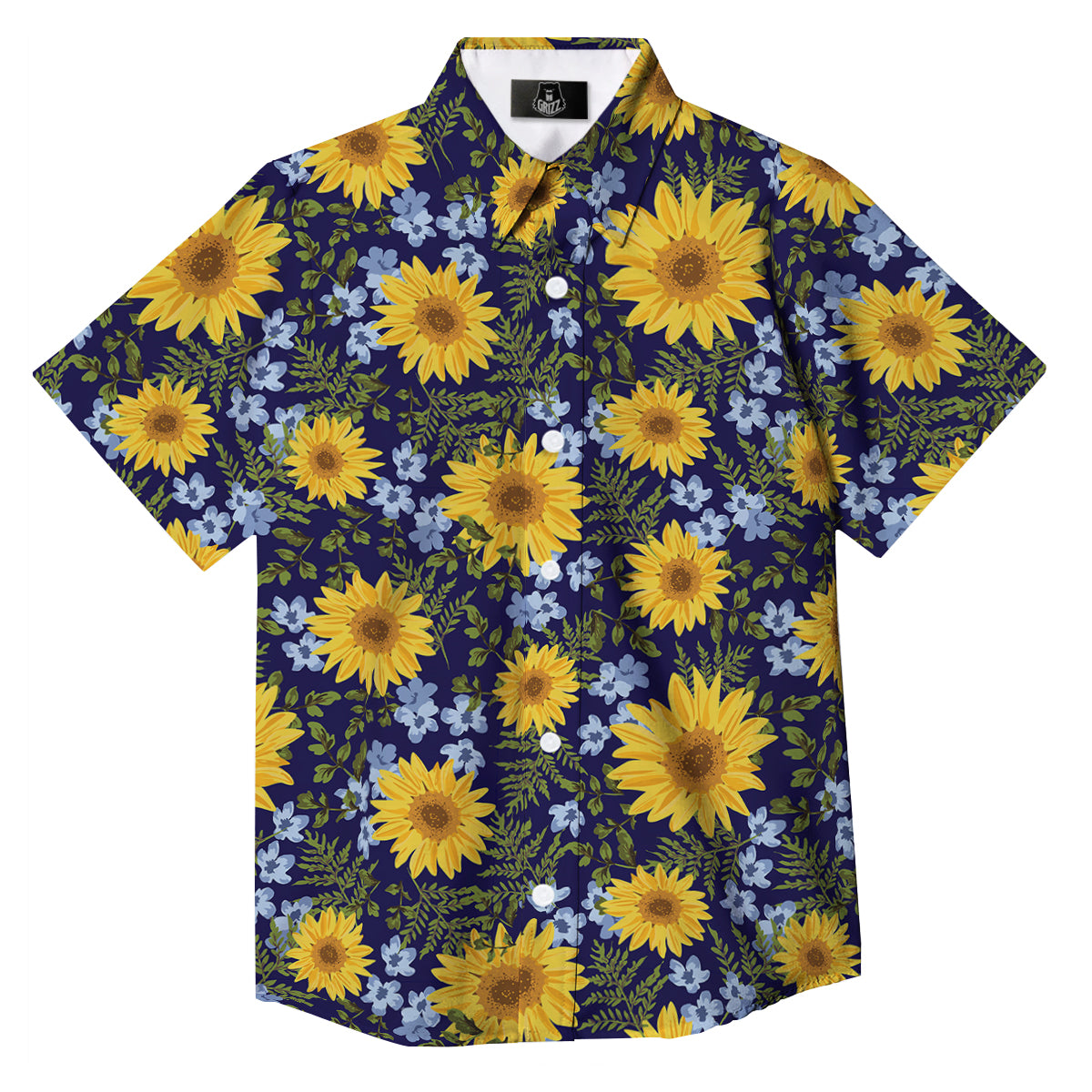 Yellow Sunflower Floral Print Button Up Shirt-grizzshop