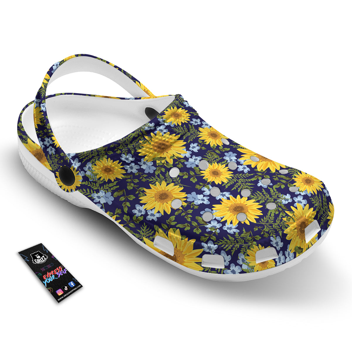 Yellow Sunflower Floral Print Clog-grizzshop