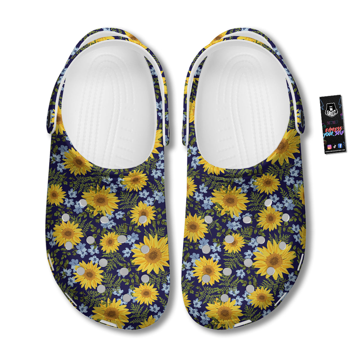 Yellow Sunflower Floral Print Clog-grizzshop