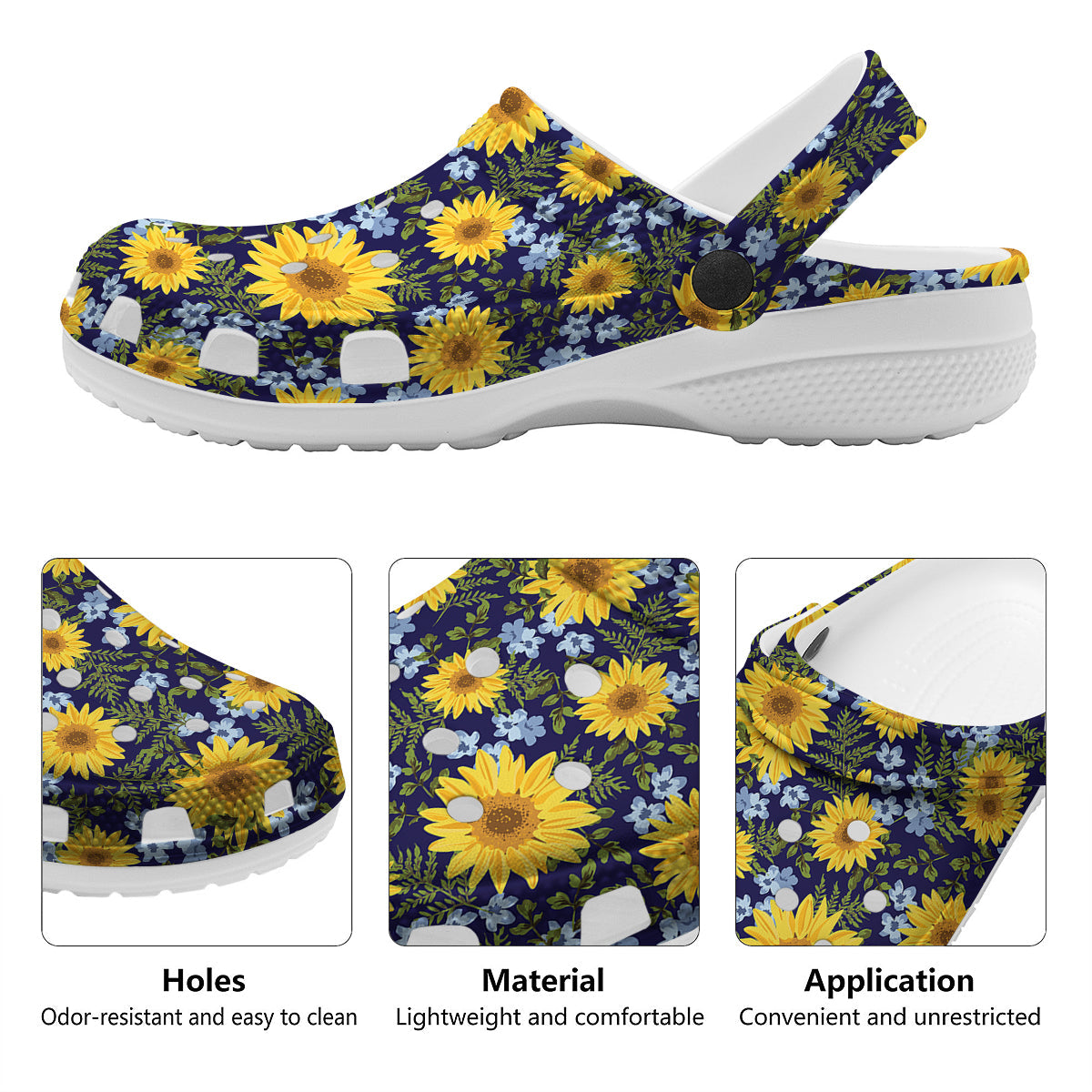 Yellow Sunflower Floral Print Clog-grizzshop