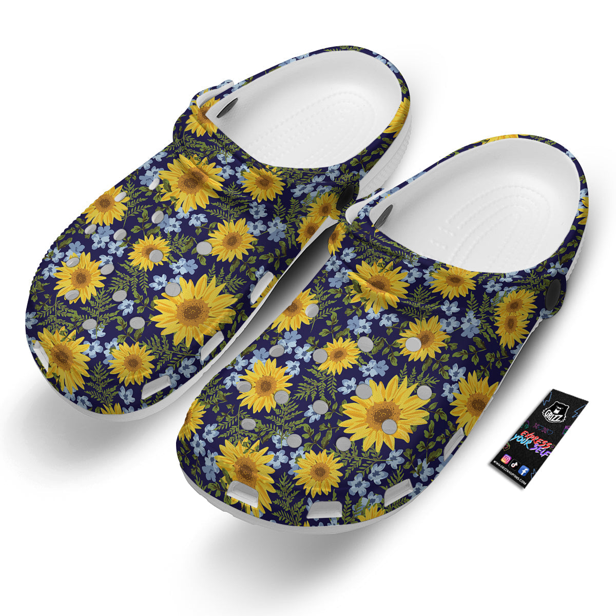 Yellow Sunflower Floral Print Clog-grizzshop