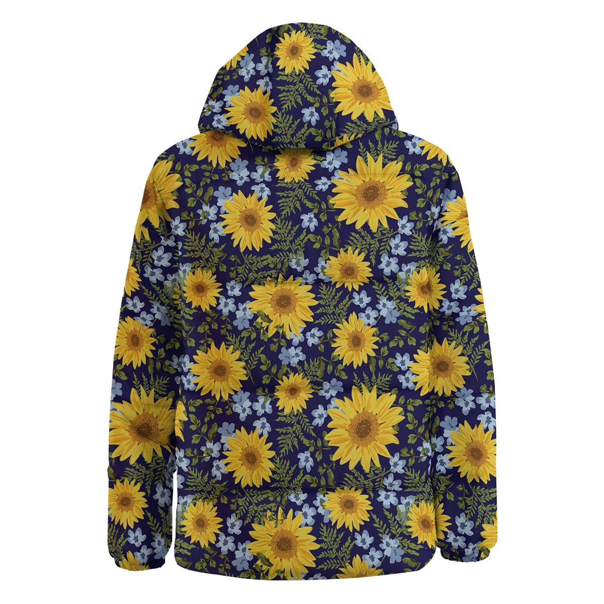 Yellow Sunflower Floral Print Down Jacket-grizzshop