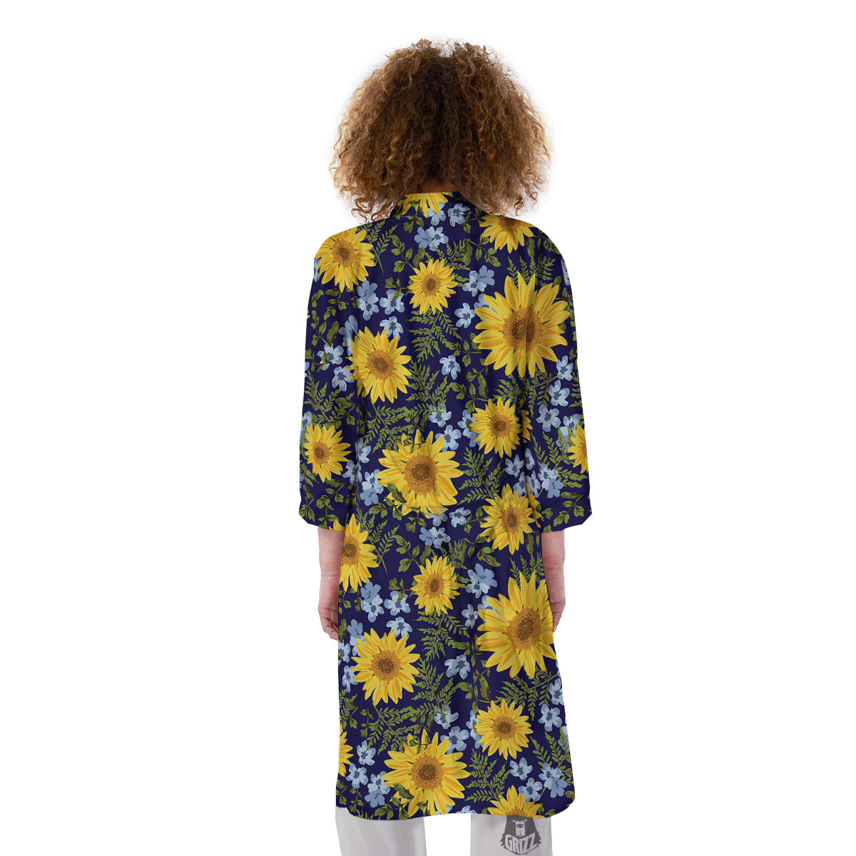 Yellow Sunflower Floral Print Kimono-grizzshop