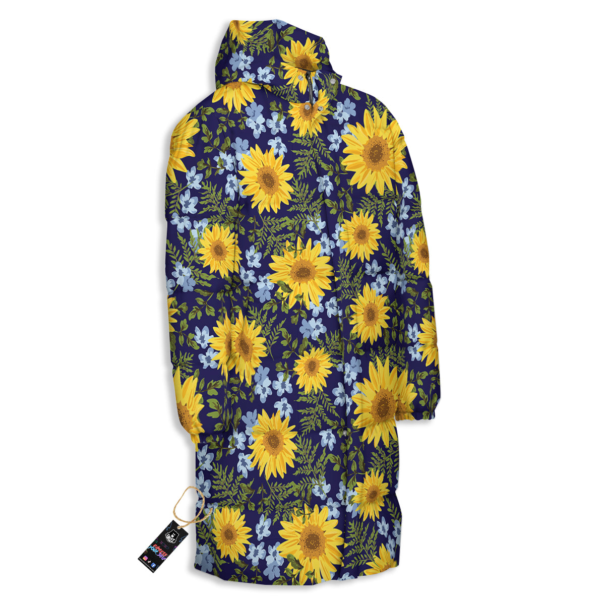 Yellow Sunflower Floral Print Long Down Jacket-grizzshop