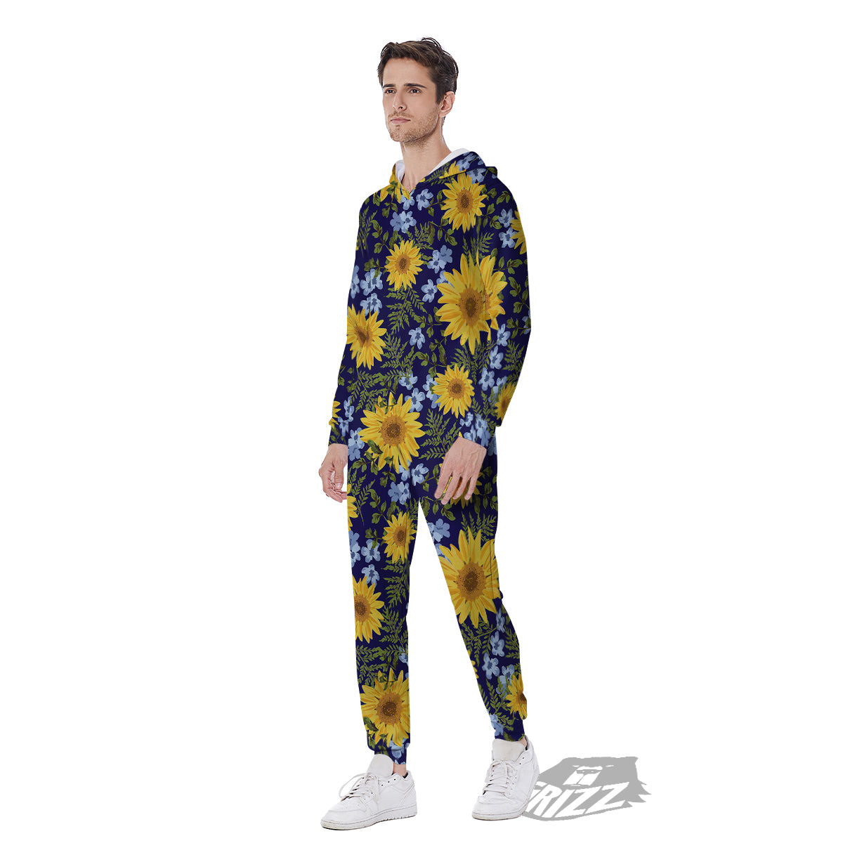 Yellow Sunflower Floral Print Men's Jumpsuit-grizzshop