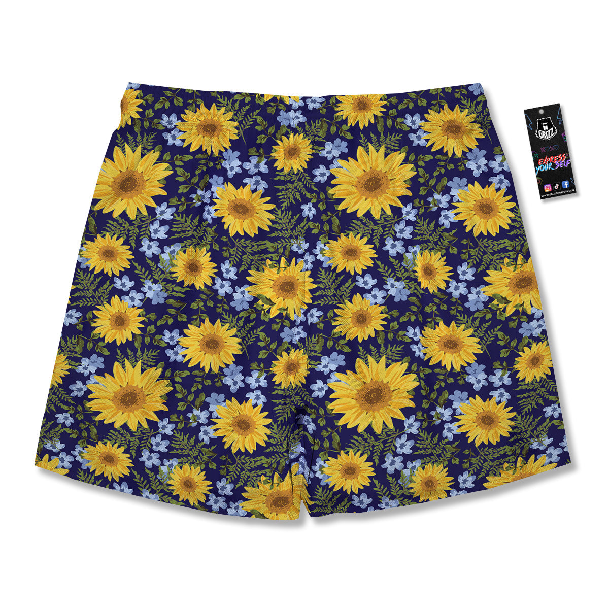 Yellow Sunflower Floral Print Men's Running Shorts-grizzshop