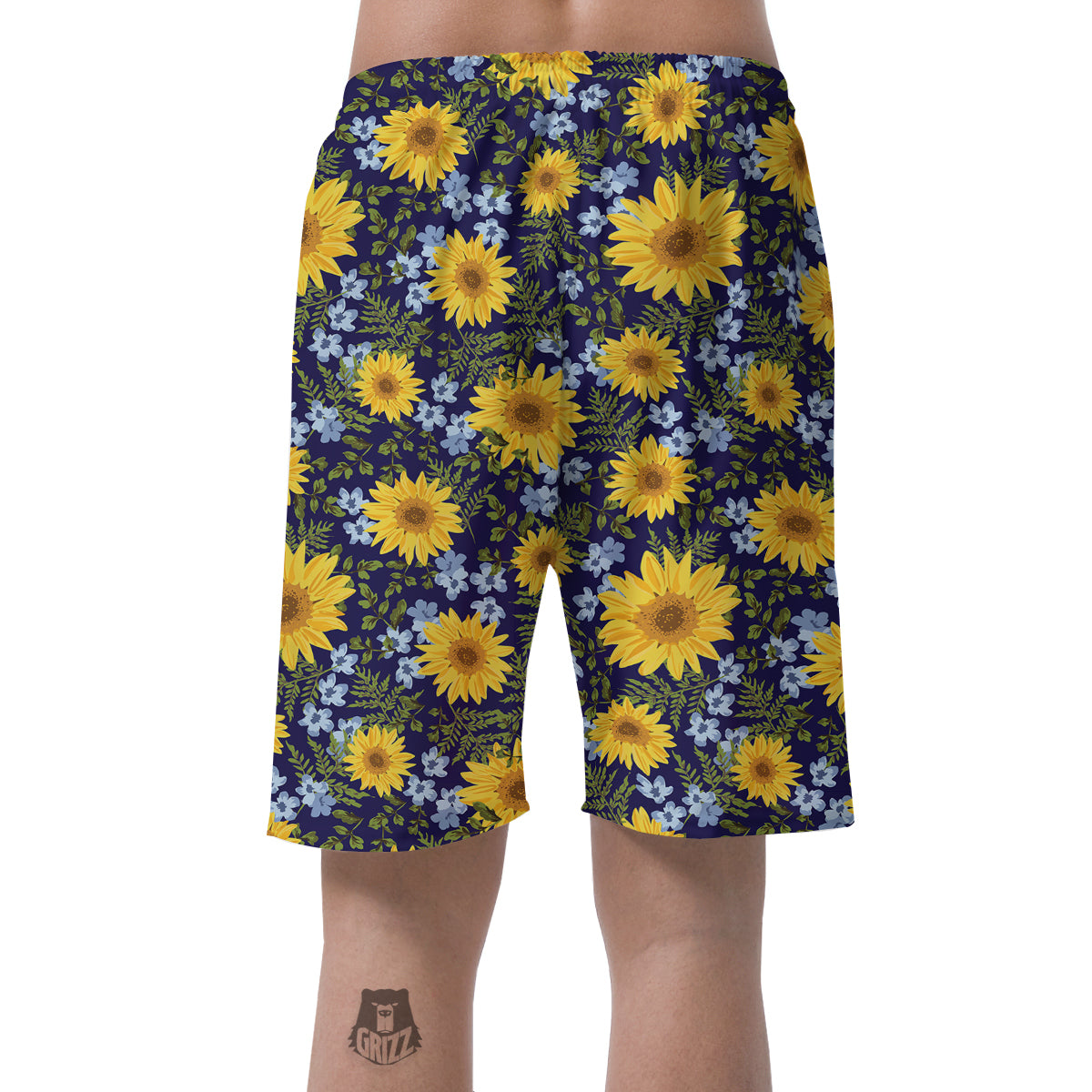 Yellow Sunflower Floral Print Men's Shorts-grizzshop
