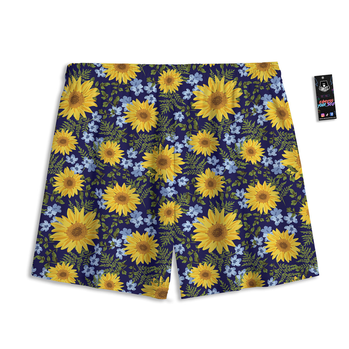 Yellow Sunflower Floral Print Mesh Shorts-grizzshop