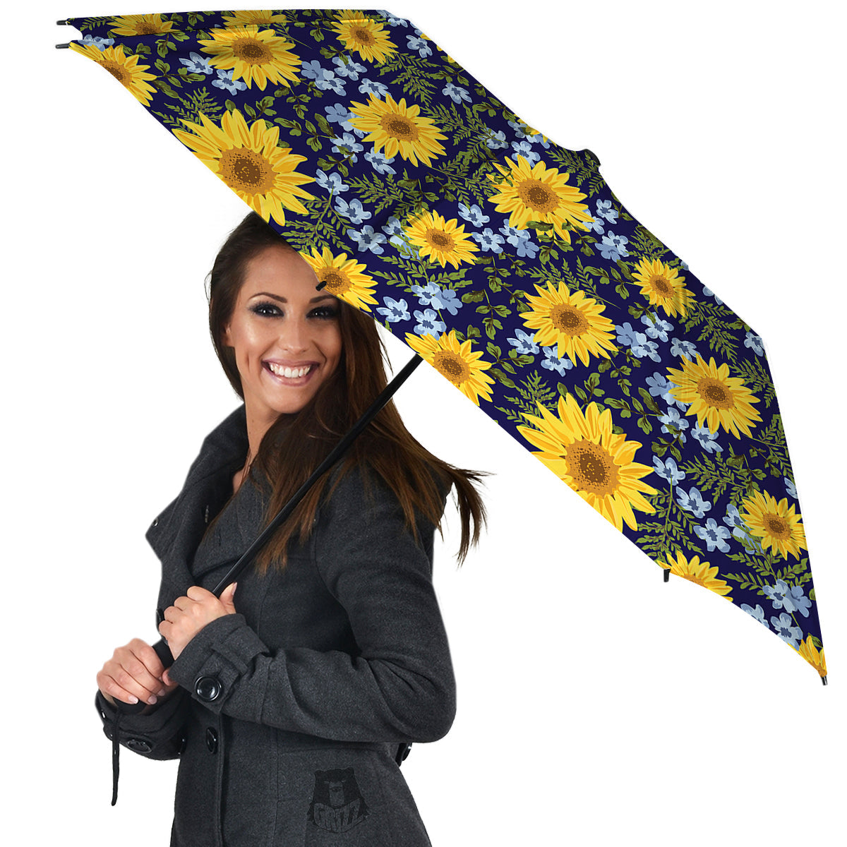 Yellow Sunflower Floral Print Umbrella-grizzshop