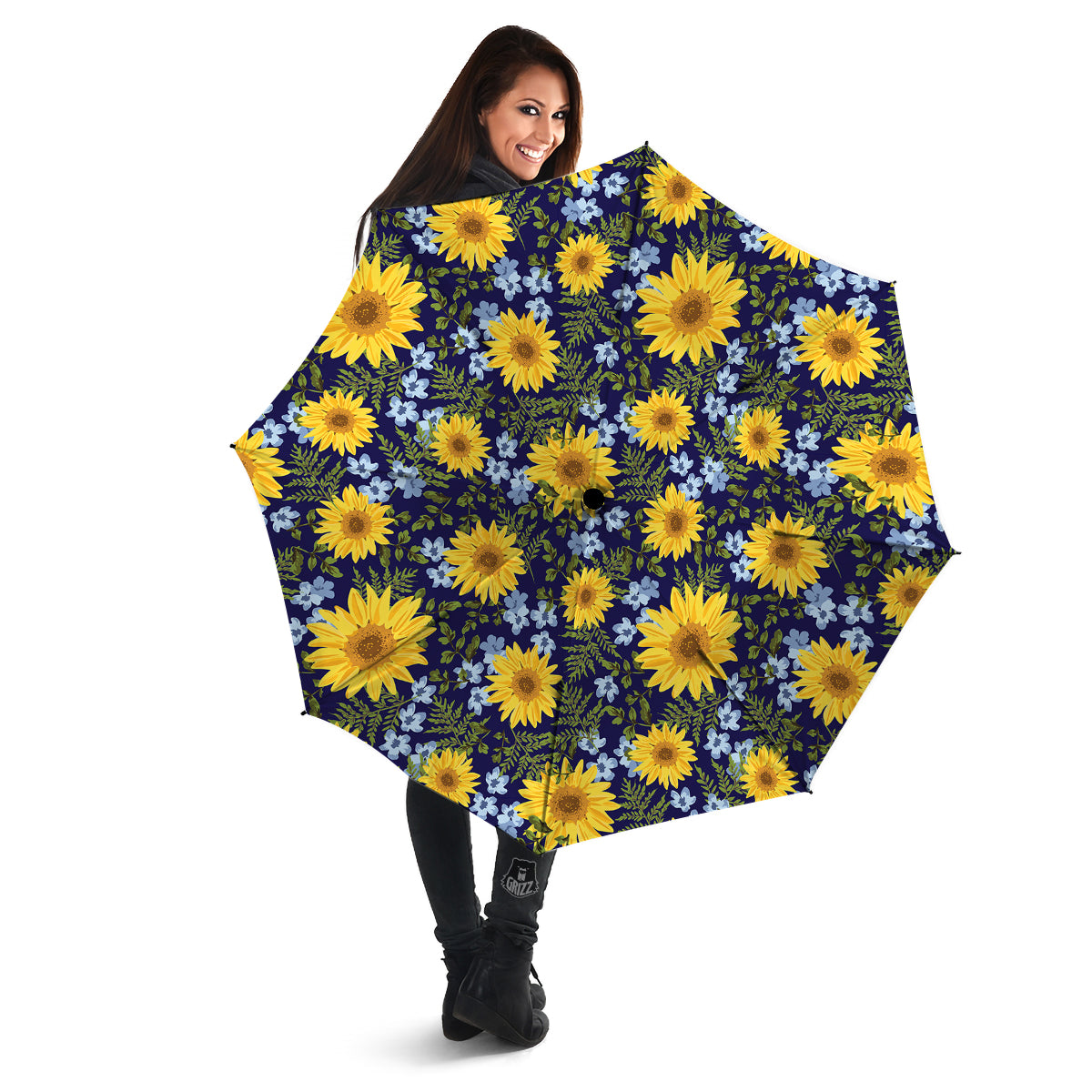 Yellow Sunflower Floral Print Umbrella-grizzshop