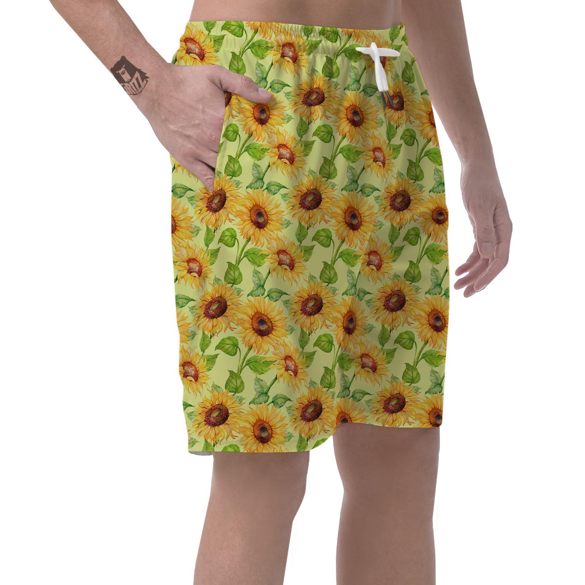 Yellow Sunflower Print Men's Shorts-grizzshop