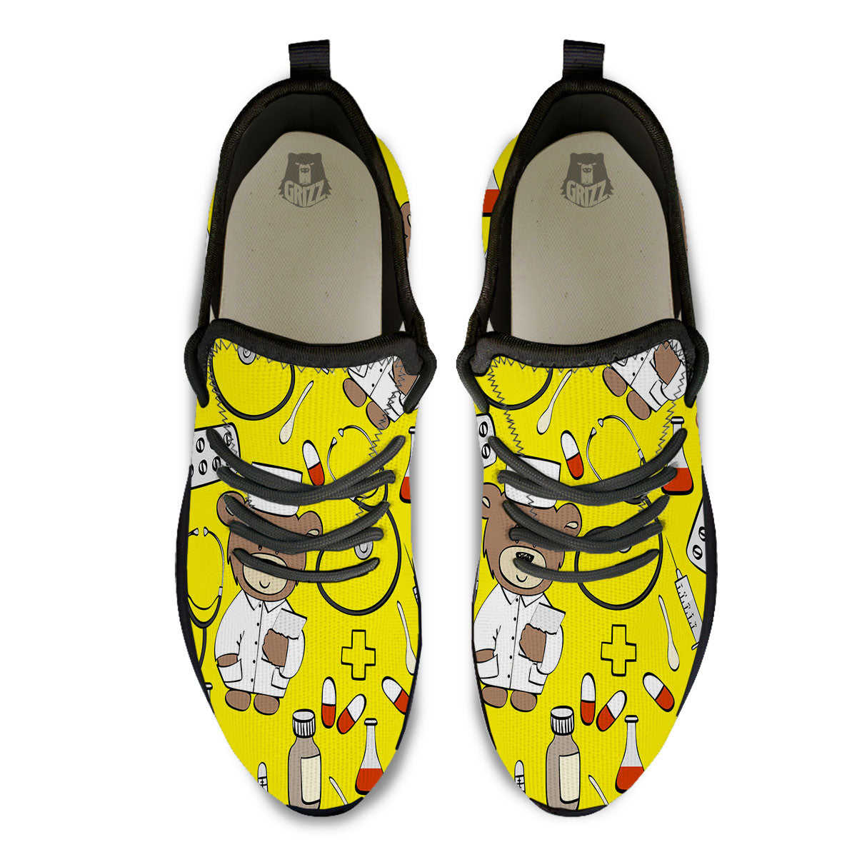 Yellow Teddy Bear Nurse Black Athletic Shoes-grizzshop