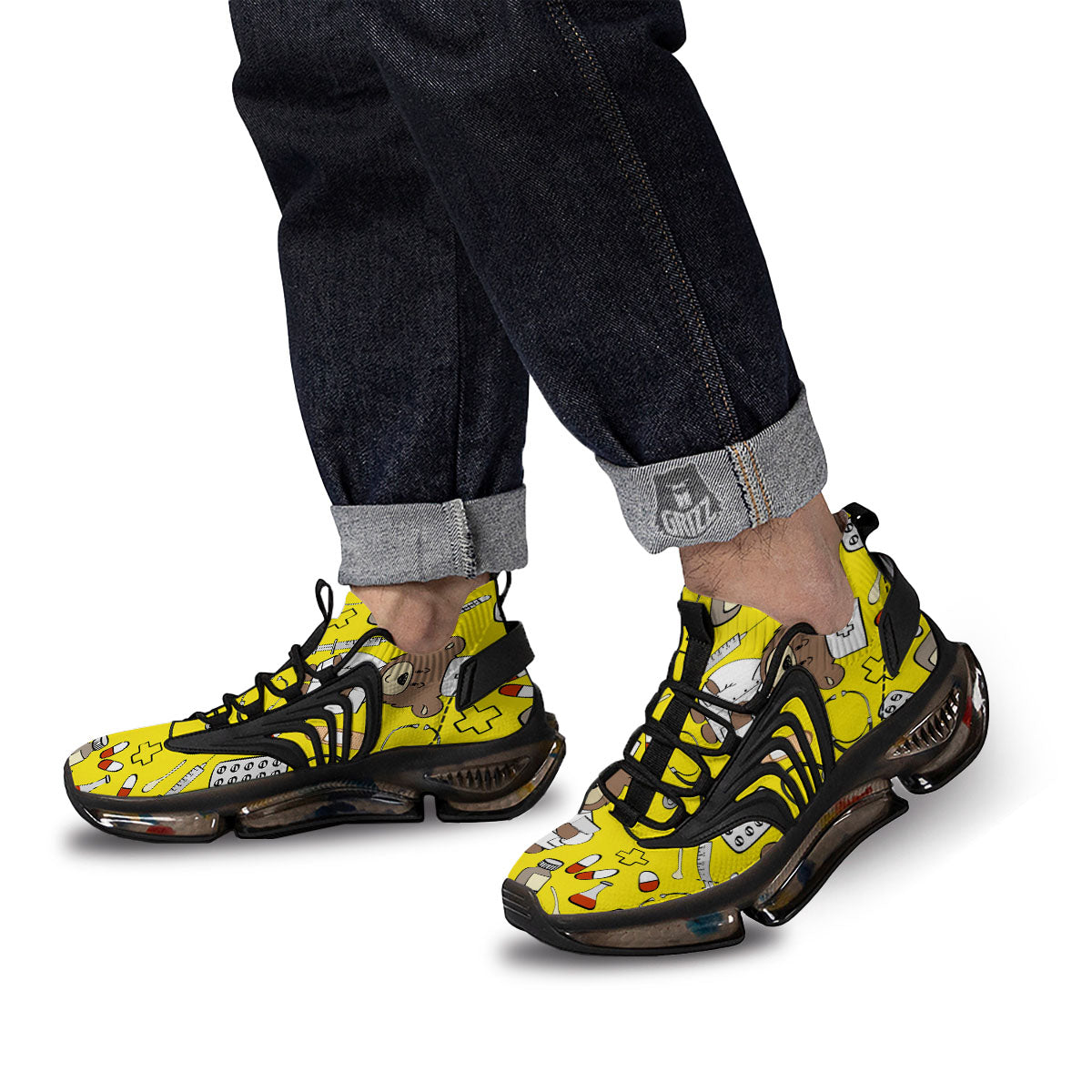 Yellow Teddy Bear Nurse Black Gym Shoes-grizzshop