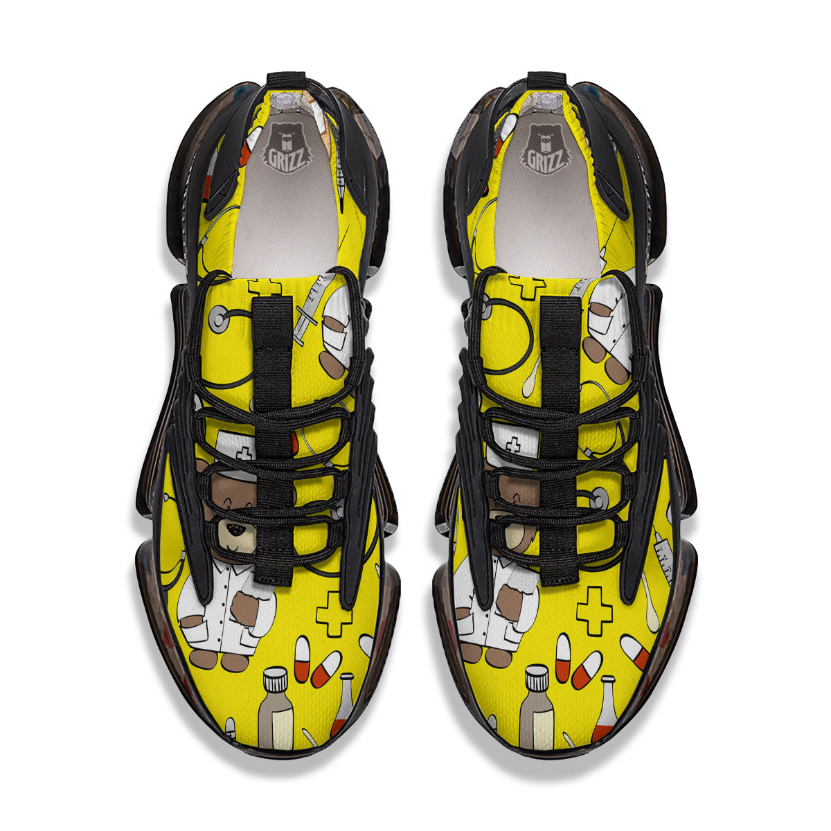 Yellow Teddy Bear Nurse Black Gym Shoes-grizzshop