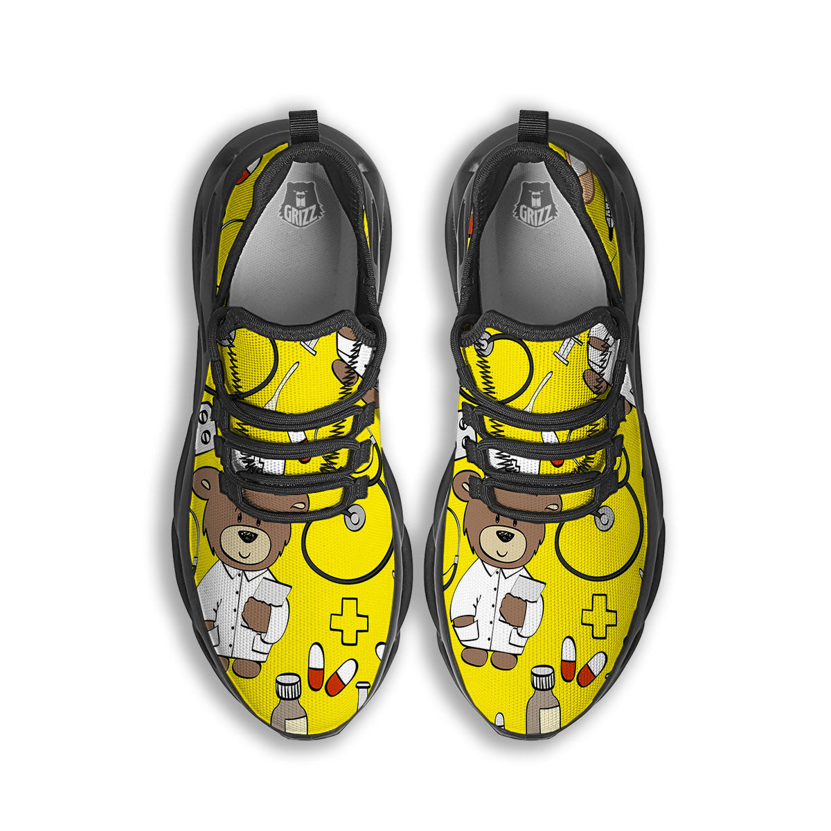 Yellow Teddy Bear Nurse Black Running Shoes-grizzshop