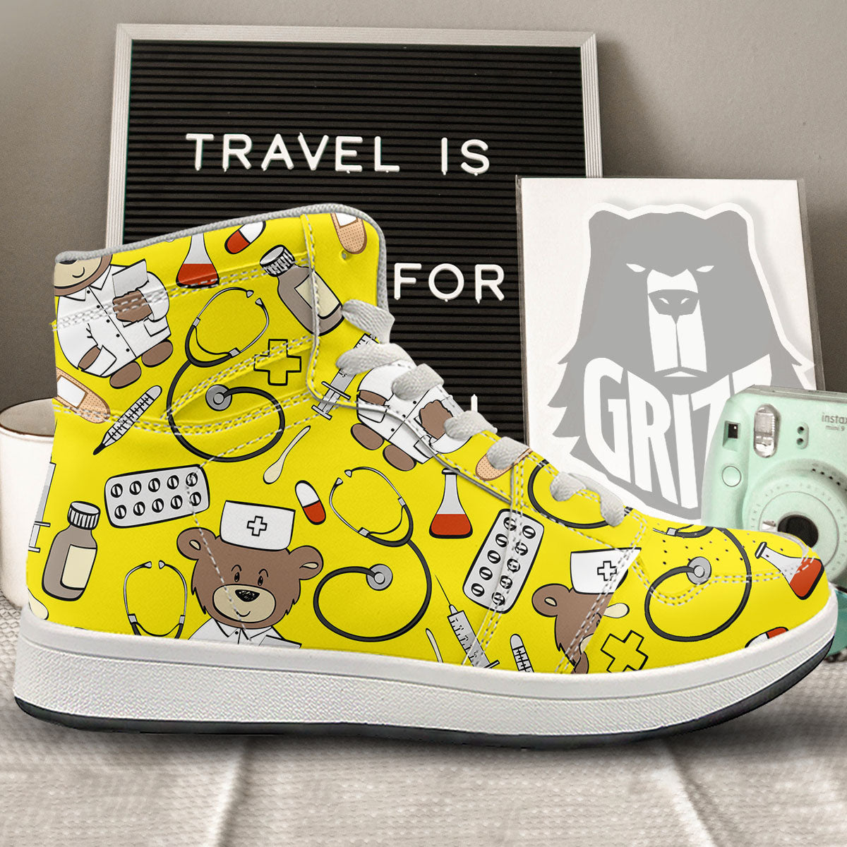 Yellow Teddy Bear Nurse High Top Sneakers-grizzshop