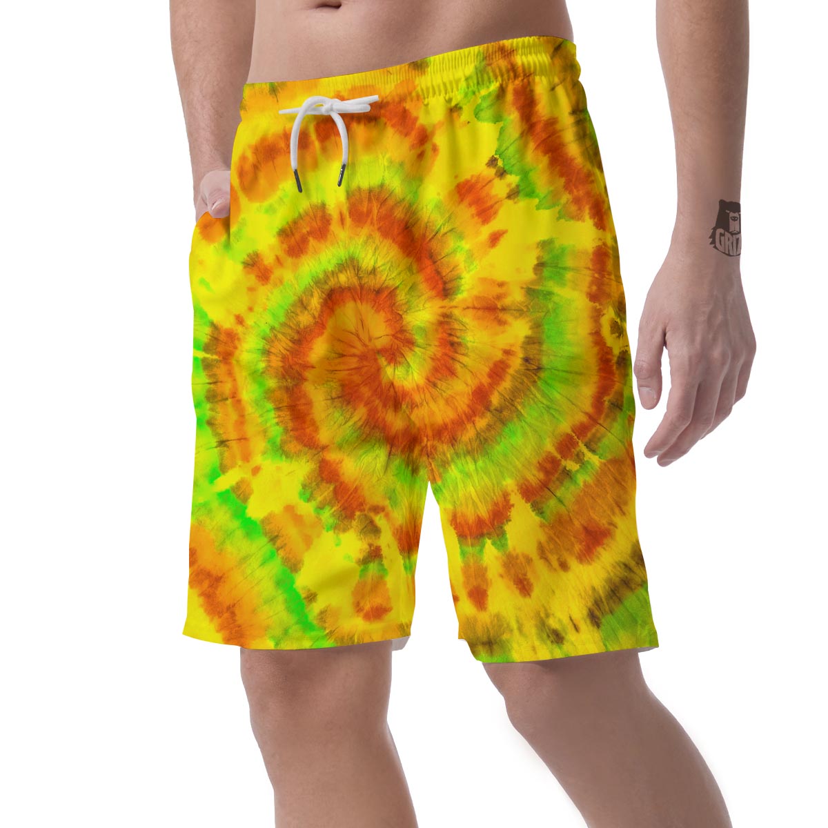 Yellow Tie Dye Men's Shorts-grizzshop