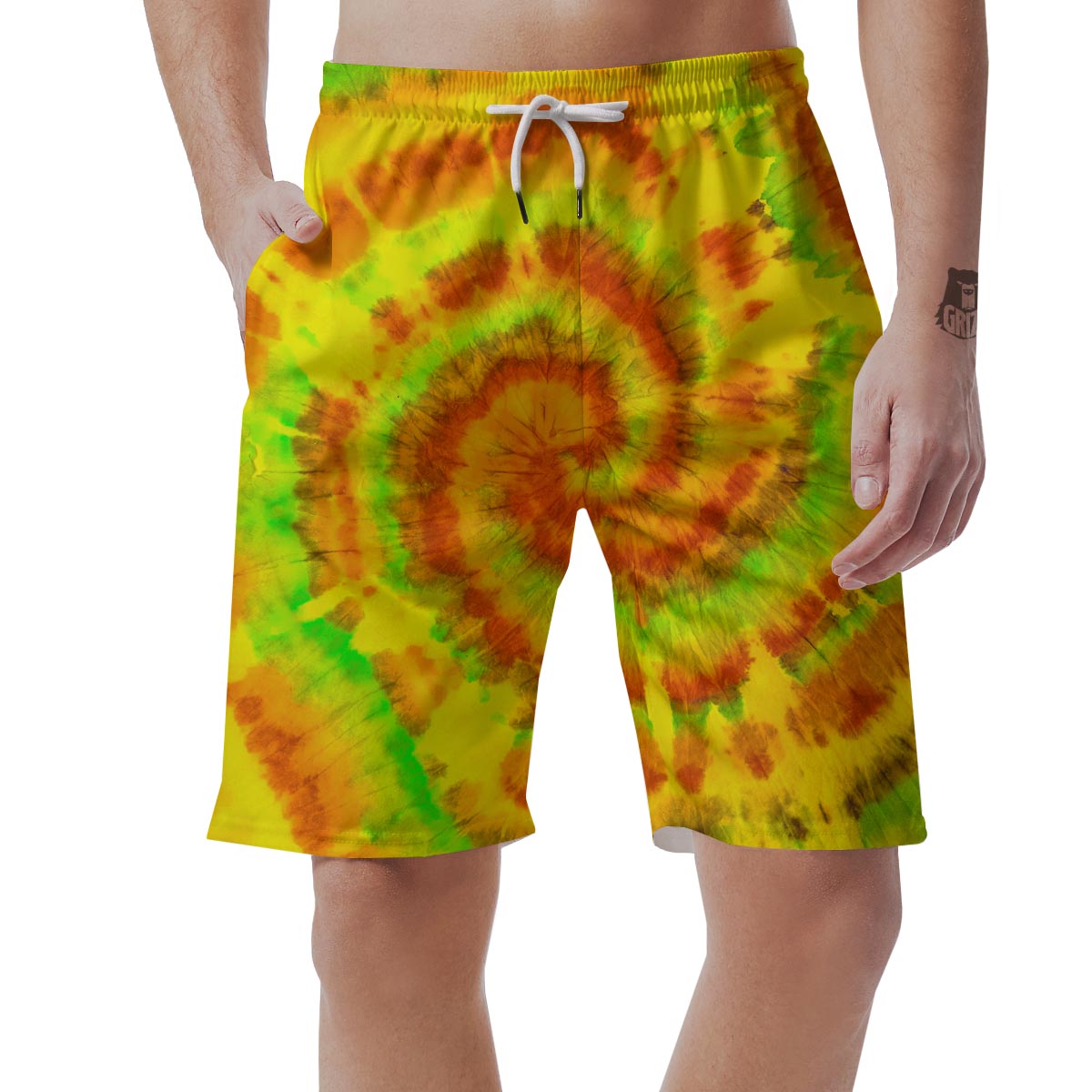 Yellow Tie Dye Men's Shorts-grizzshop