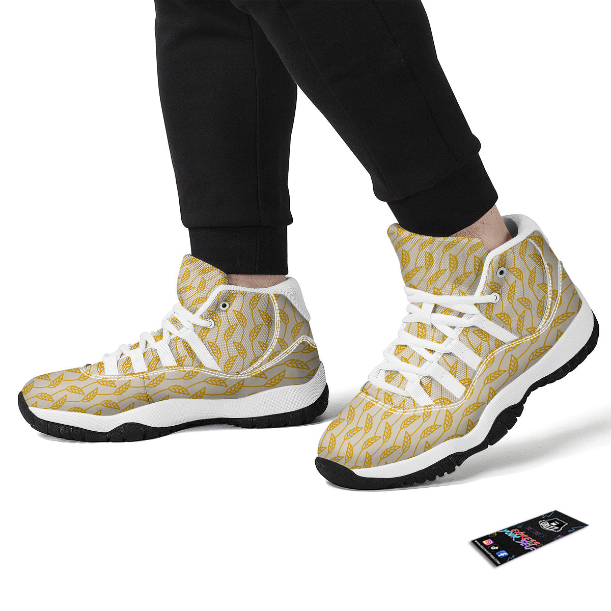 Yellow Wheat Print Pattern White Bball Shoes-grizzshop