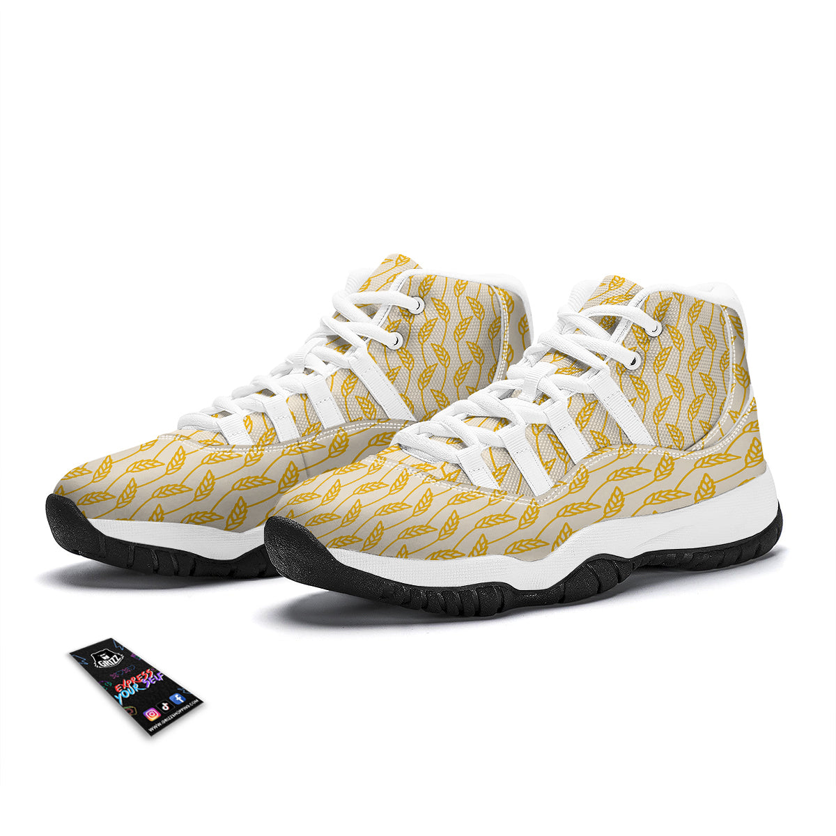Yellow Wheat Print Pattern White Bball Shoes-grizzshop