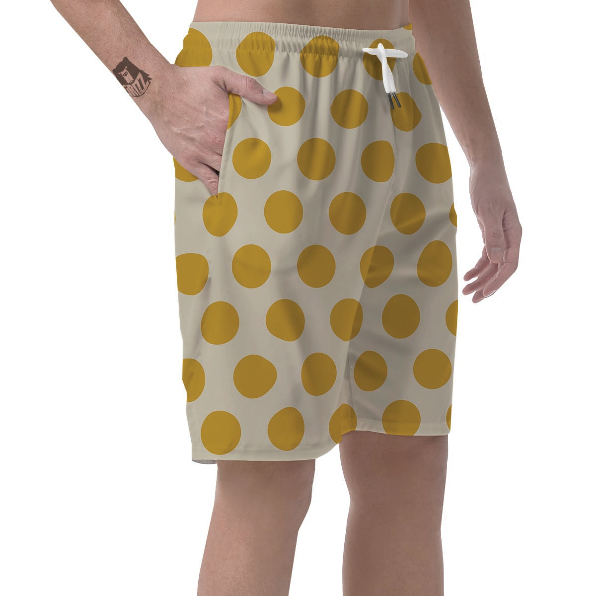 Yellow White Polka Dot Men's Shorts-grizzshop