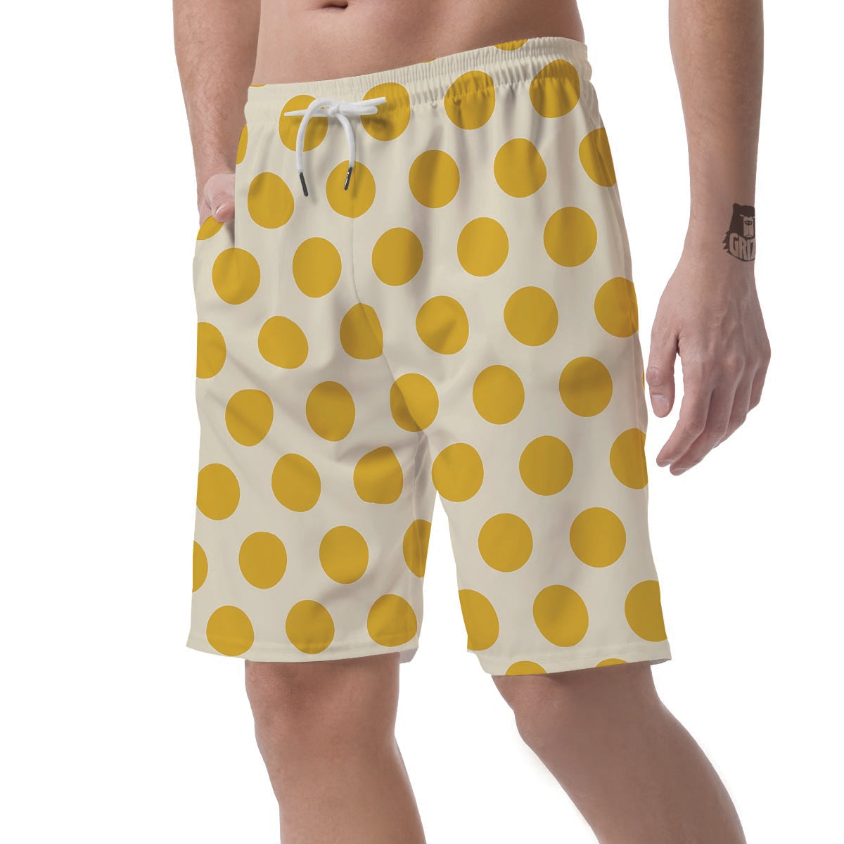 Yellow White Polka Dot Men's Shorts-grizzshop