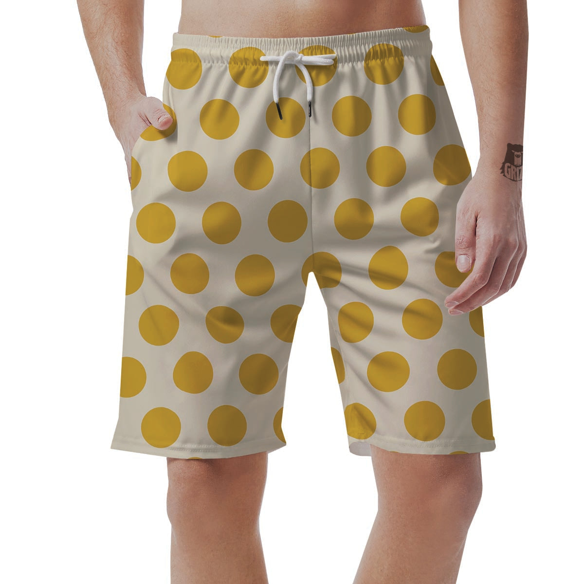 Yellow White Polka Dot Men's Shorts-grizzshop