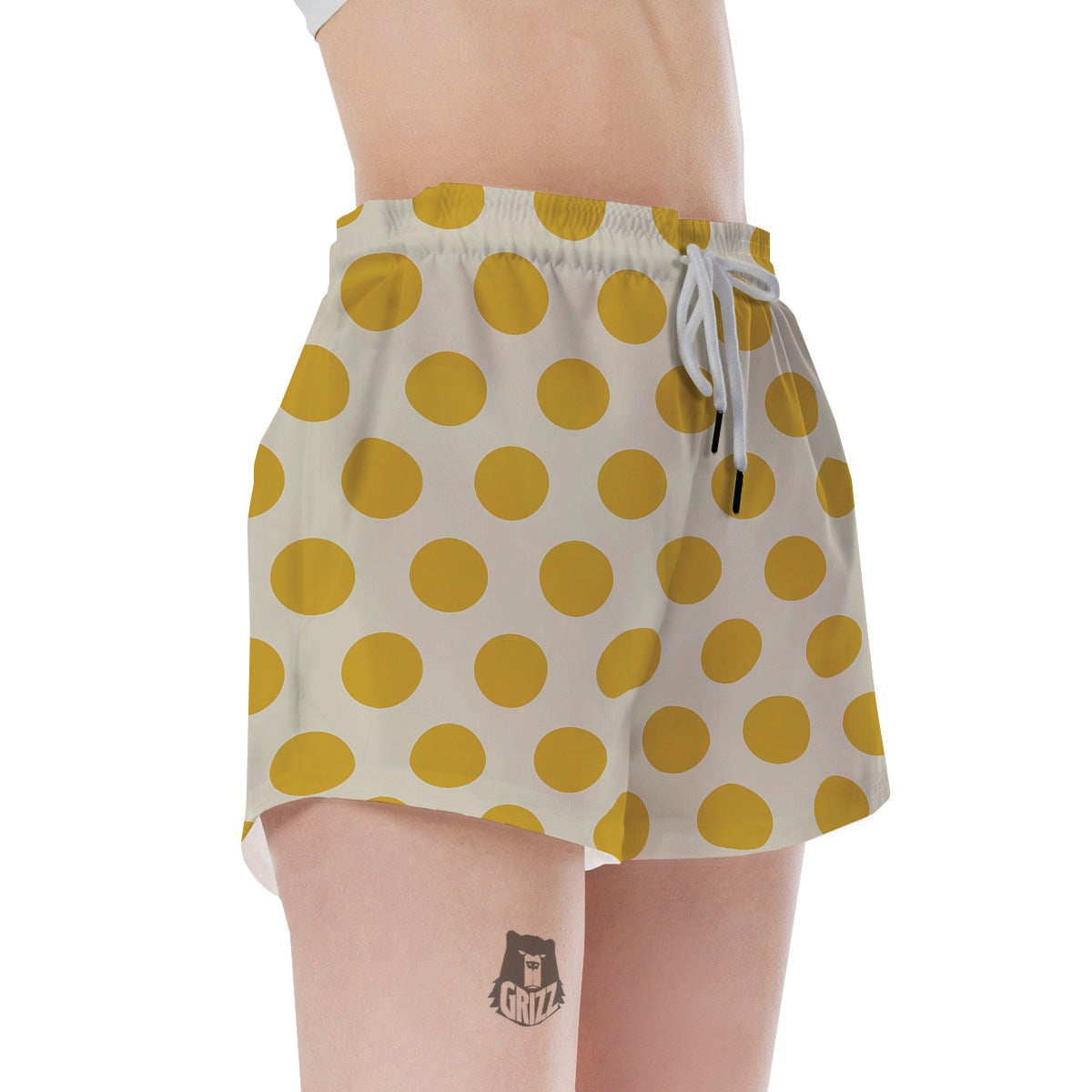 Yellow White Polka Dot Women's Shorts-grizzshop
