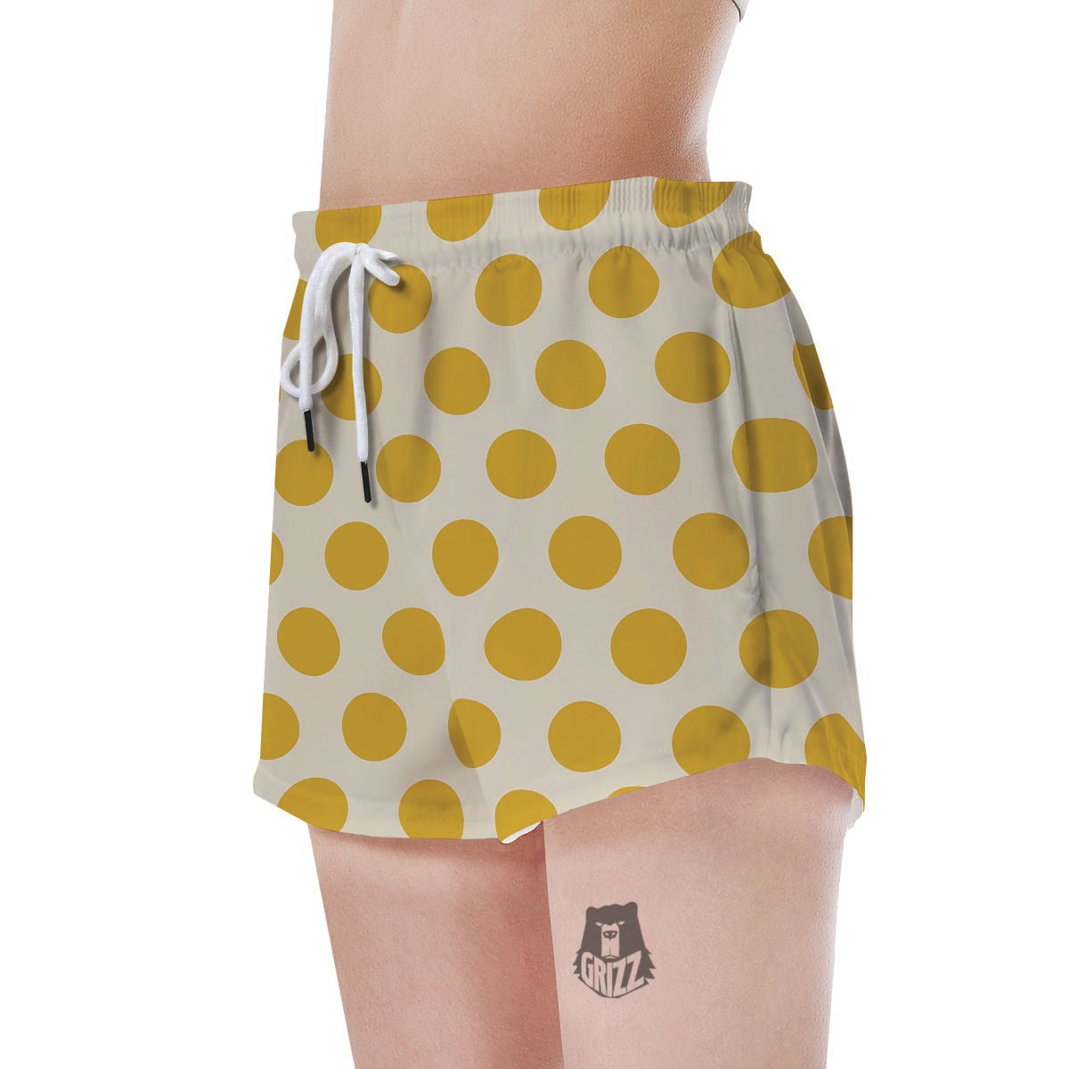 Yellow White Polka Dot Women's Shorts-grizzshop