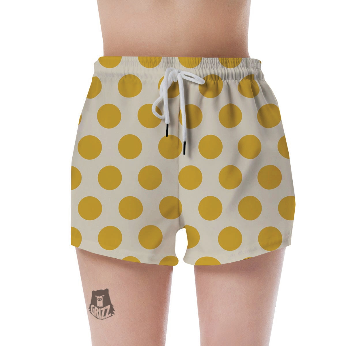 Yellow White Polka Dot Women's Shorts-grizzshop