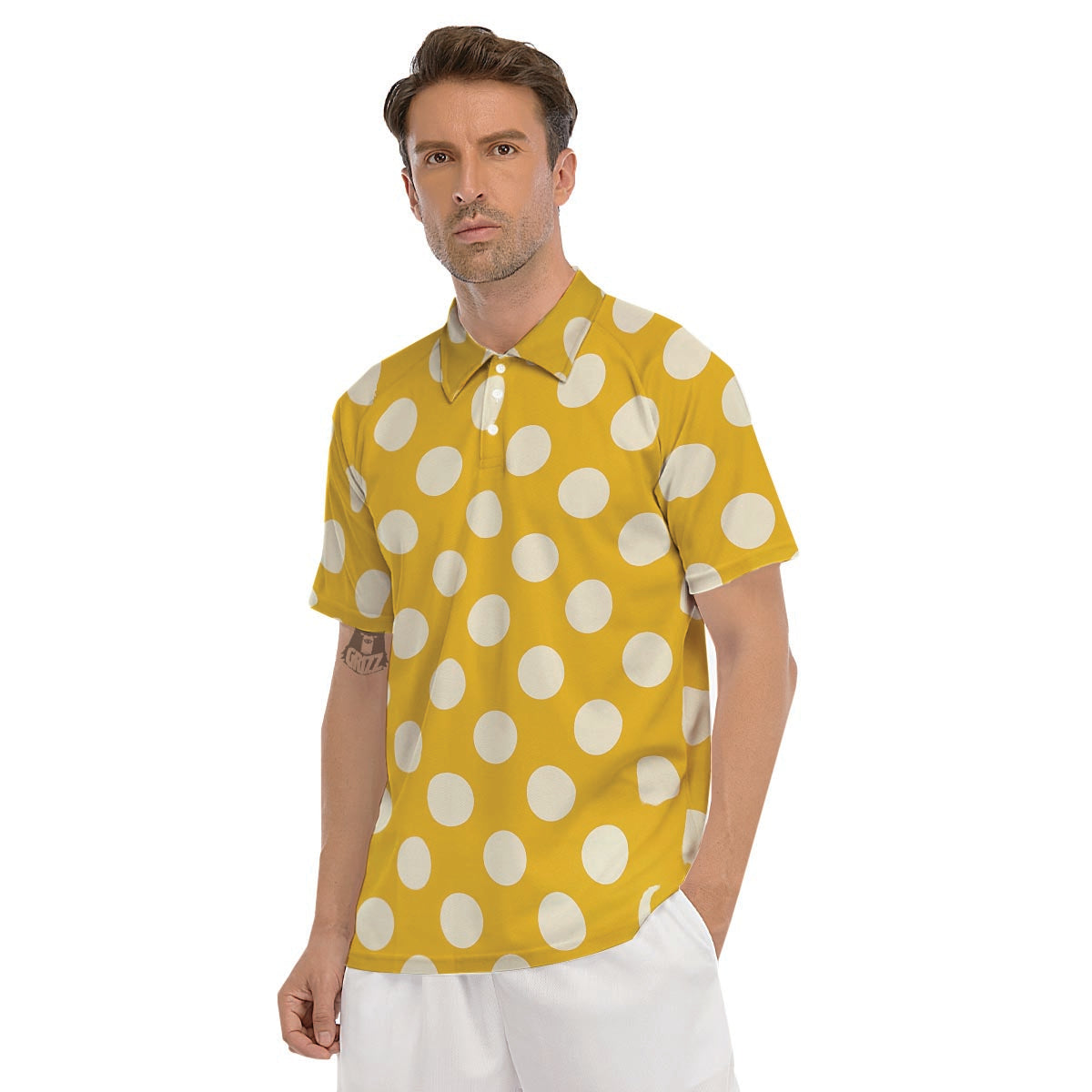 Yellow Polka Dot Men's Golf Shirts-grizzshop