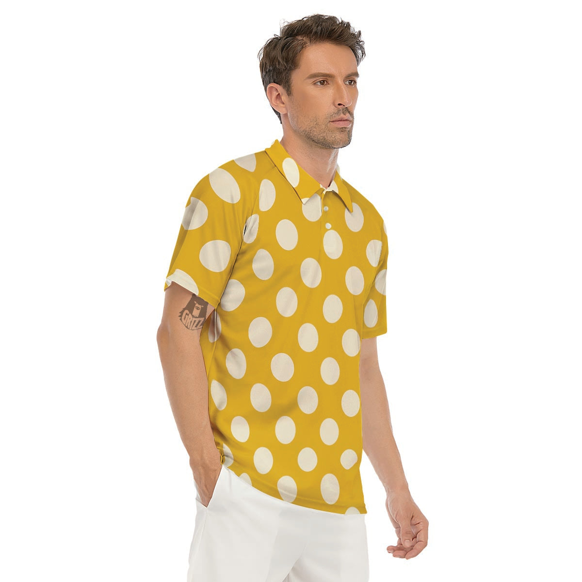 Yellow Polka Dot Men's Golf Shirts-grizzshop