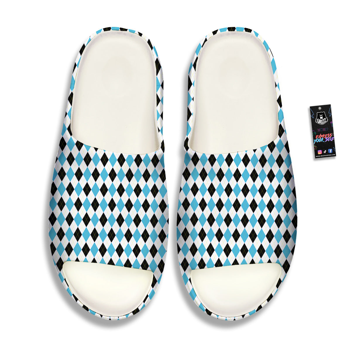 Yellow Black And Blue Argyle Print Sandals-grizzshop