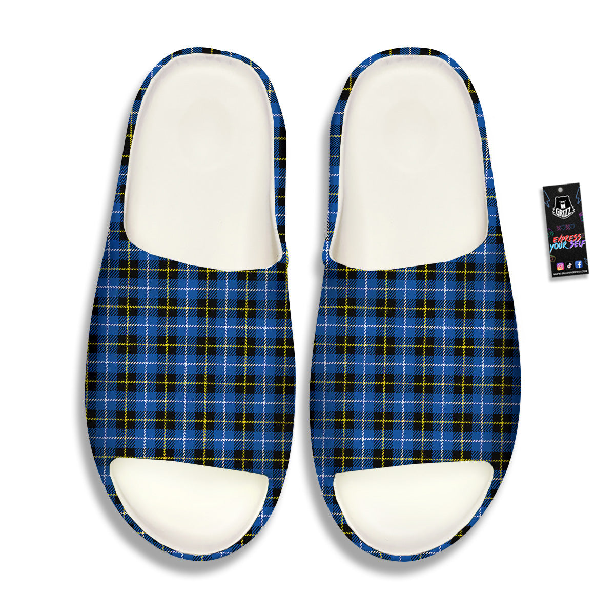 Yellow Blue And Black Tartan Print Sandals-grizzshop