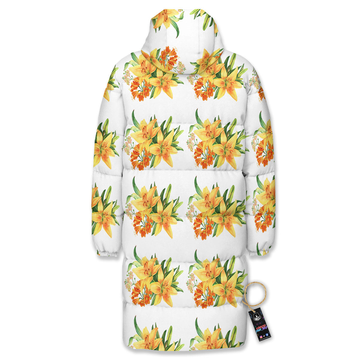 Yellow Lily Watercolor Print Pattern Long Down Jacket