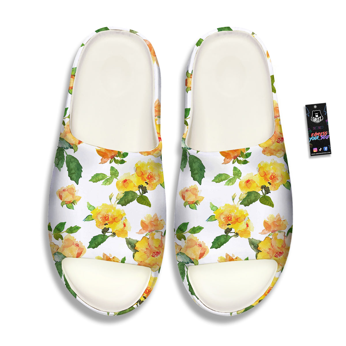 Yellow Rose Watercolor Print Pattern Sandals-grizzshop