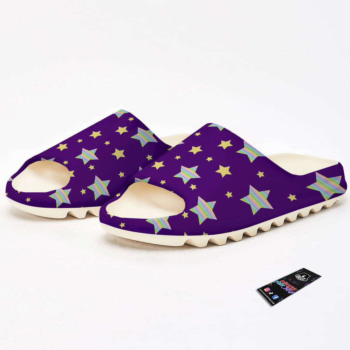 Yellow Stars Purple Print Pattern Sandals-grizzshop