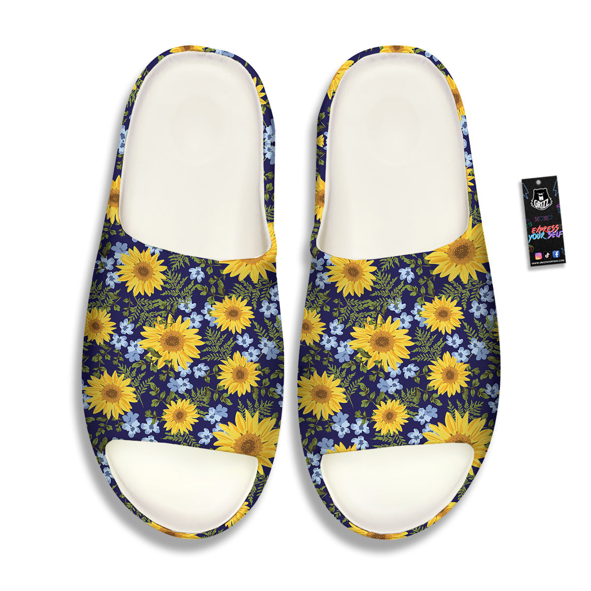 Yellow Sunflower Floral Print Sandals-grizzshop