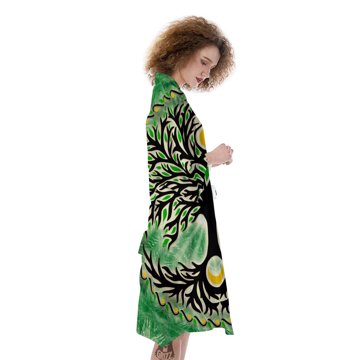 Yggdrasil Moon And Sun Print Kimono-grizzshop