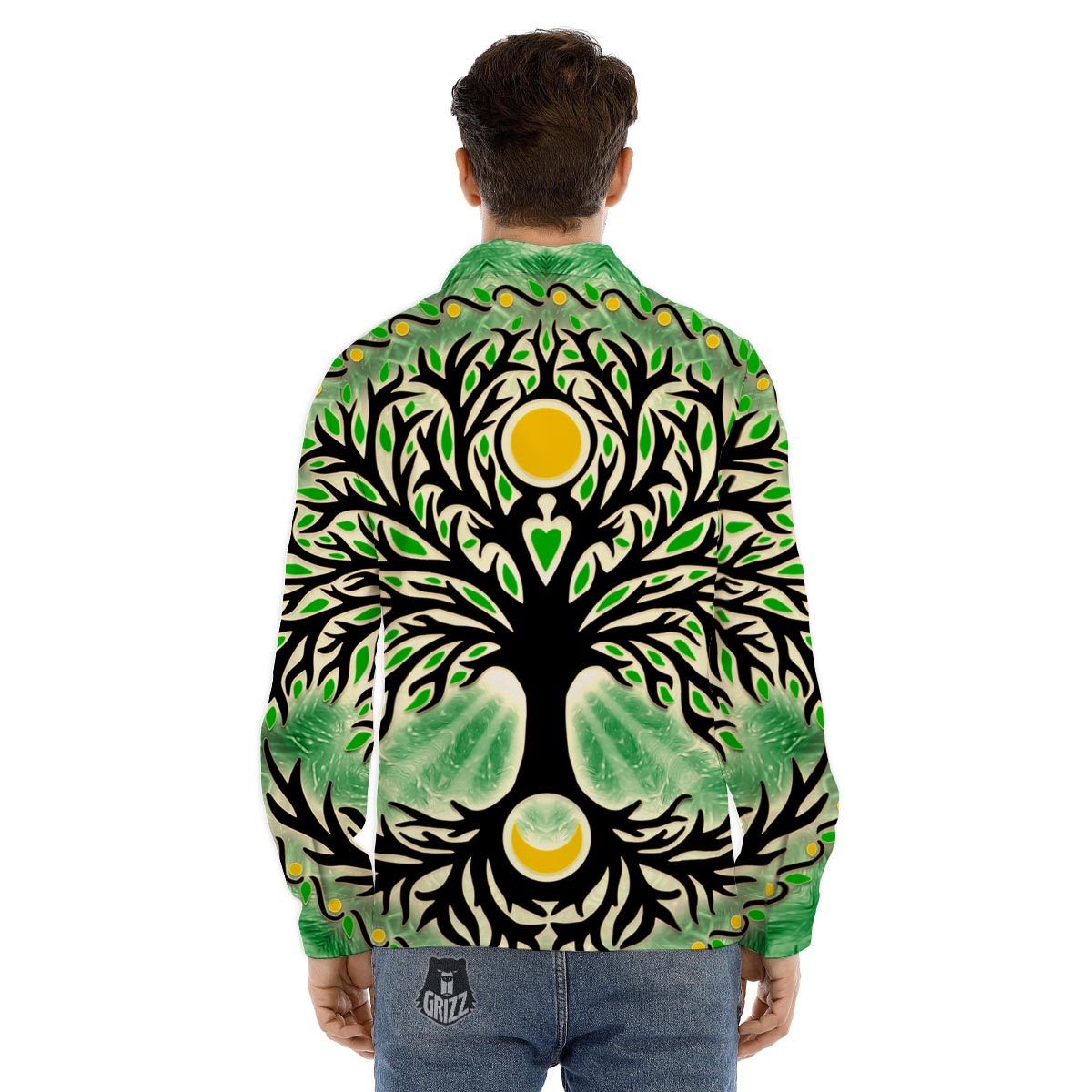 Yggdrasil Moon And Sun Print Men's Dress Shirts-grizzshop