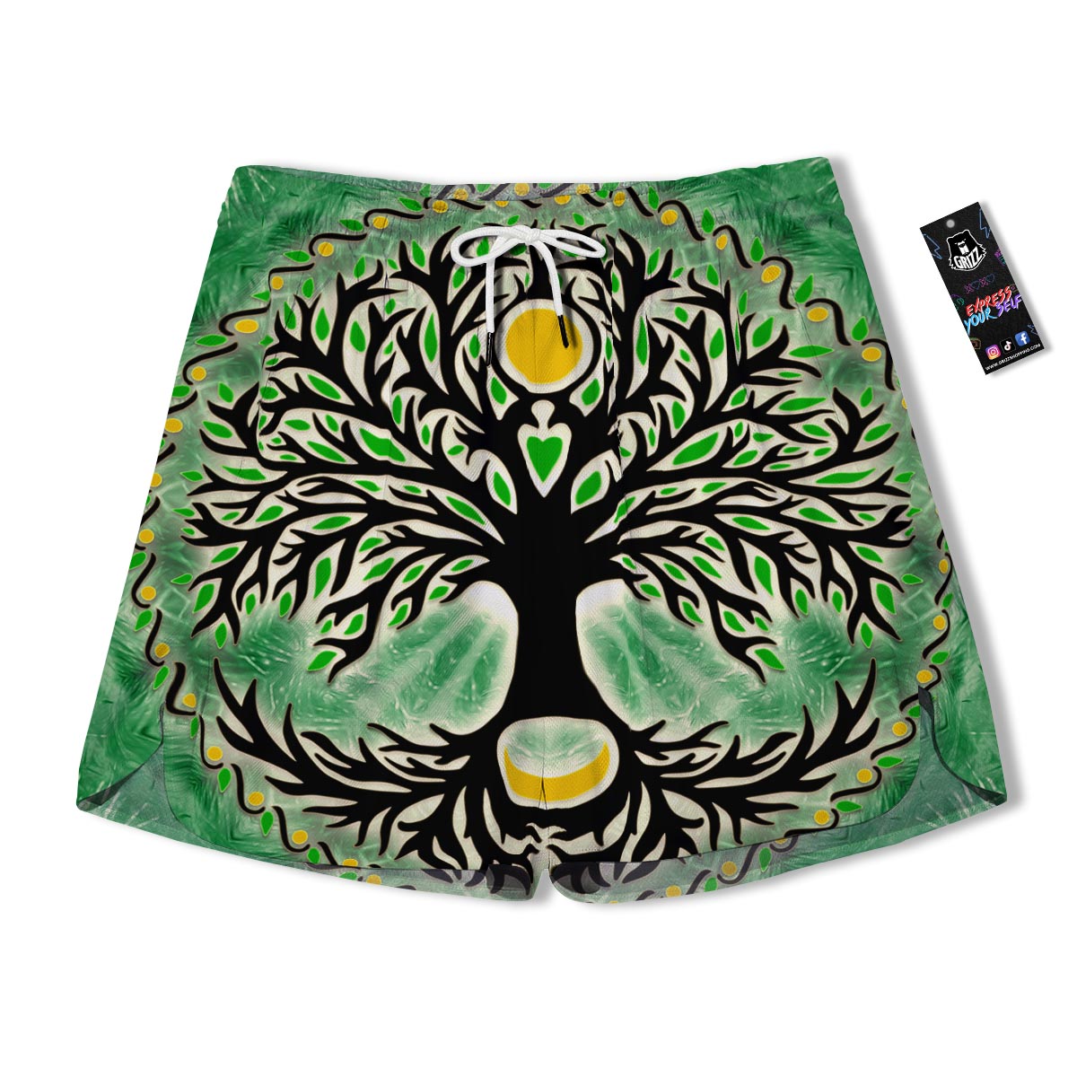 Yggdrasil Moon And Sun Print Men's Running Shorts-grizzshop