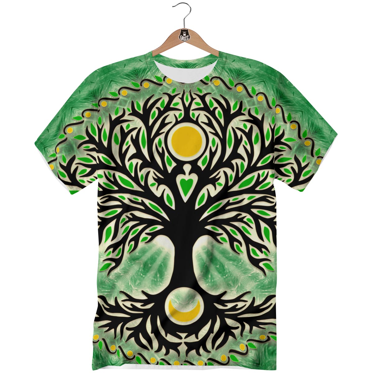 Yggdrasil Moon And Sun Print T-Shirt-grizzshop