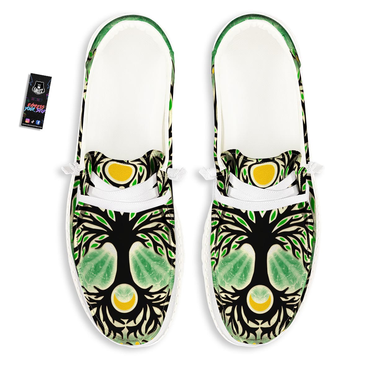 Yggdrasil Moon And Sun Print White Loafers-grizzshop